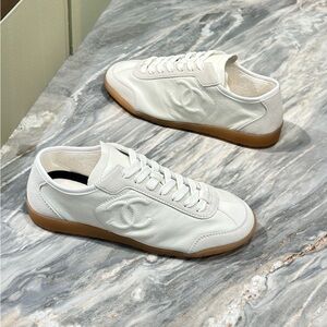 Chanel Calfskin Suede Sneakers in White in 36.5